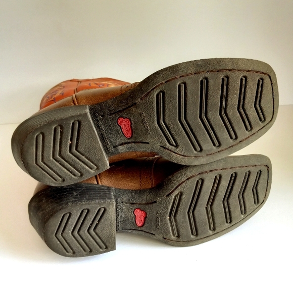 JUSTIN Stampede Kids Tan & Sunrise Dusty Leather Square Toe Western Boots 4 D - Picture 9 of 11